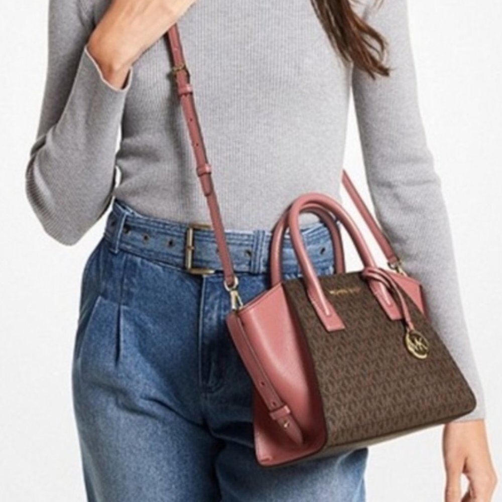 Michael Kors Avril Small Logo Top-Zip Satchel Sunset Rose